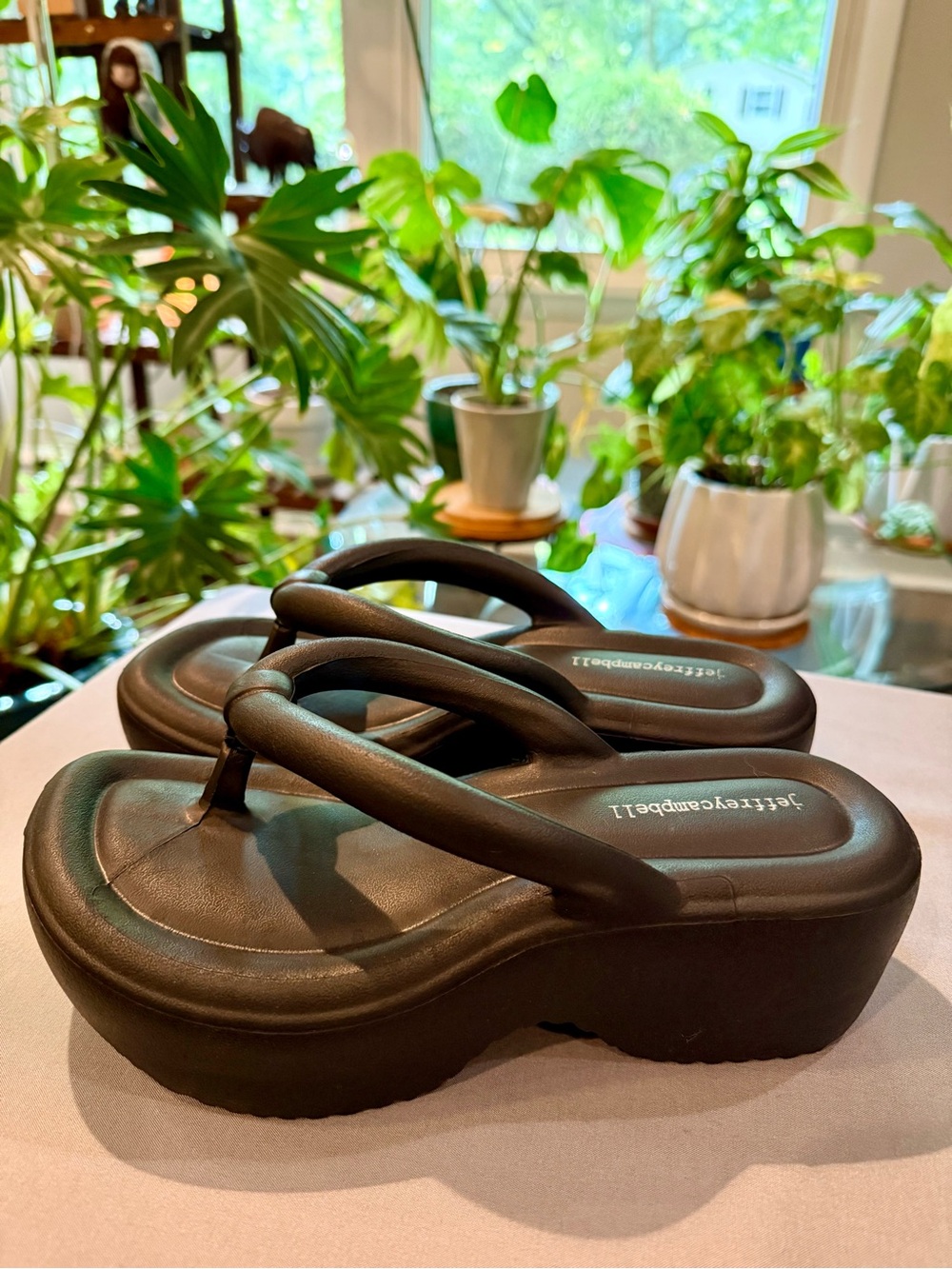 Platform Thong Sandals in Black by Jeffrey Campbell
